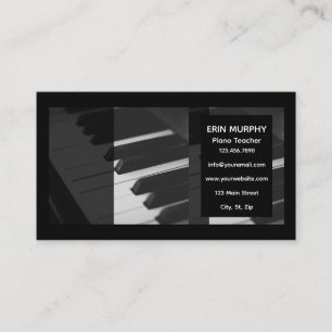 Tarjeta De Visita Piano Teacher Claves de piano en blanco y negro