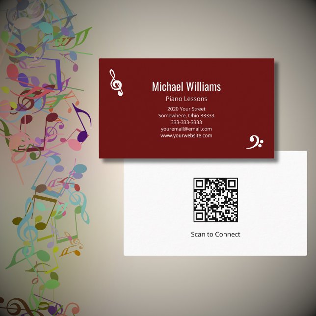 Tarjeta De Visita Piano Teacher Música Lecciones QR código rojo (Subido por el creador)