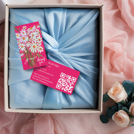 Tarjeta De Visita Pida GRACIAS Cute Daisy Bouquet código QR rosa