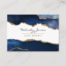 Tarjeta De Visita Piedra de Ágata Geoda Azul Marino y Dorado