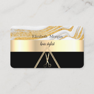 Tarjeta De Visita Piedra de mármol dorado elegante moderna, tijeras
