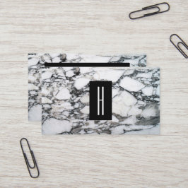 Tarjeta De Visita Piedra moderna de mármol blanco y negro, monograma