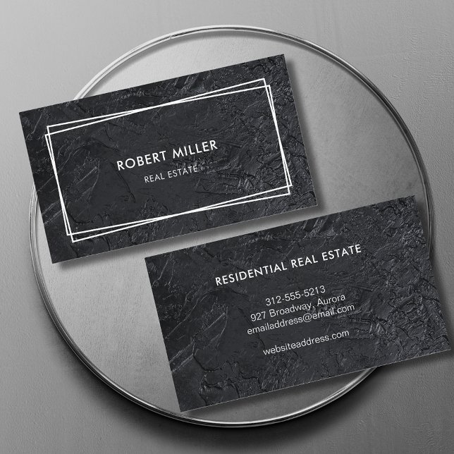 Tarjeta De Visita Piedra negra moderna de Realtor (Subido por el creador)