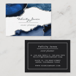 Tarjeta De Visita Piedra preciosa de Ágata Navy y Plata
