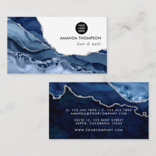 Tarjeta De Visita Piedra preciosa de Ágata Navy y Plata