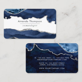 Tarjeta De Visita Piedra preciosa de Ágata Navy y Plata