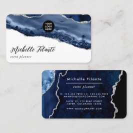 Tarjeta De Visita Piedra preciosa de Ágata Navy y Plata