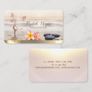 Tarjeta De Visita Piedras Zen, Flores, Árbol de Rosa Dorada Silueta