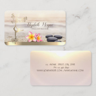 Tarjeta De Visita Piedras Zen,Flores,Mujeres Silueta del Árbol Dorad
