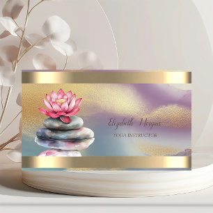 Tarjeta De Visita Piedras Zen Loto Franja Dorada Colorido Yoga