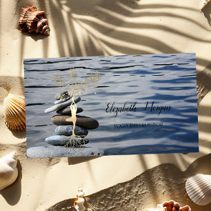 Tarjeta De Visita Piedras Zen, Mar, Silueta de árbol dorado