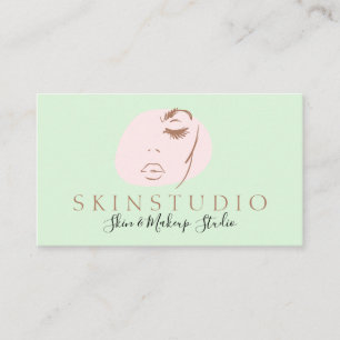 Tarjeta De Visita Piel de belleza estética de cara neutra verde rosa
