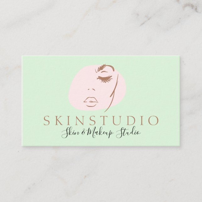 Tarjeta De Visita Piel de belleza estética de cara neutra verde rosa (Anverso)