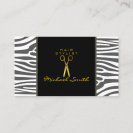 Tarjeta De Visita Piel de cebra moderna estilista de las tijeras dor