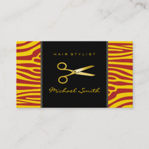 Tarjeta De Visita Piel de cebra moderna estilista de las tijeras dor