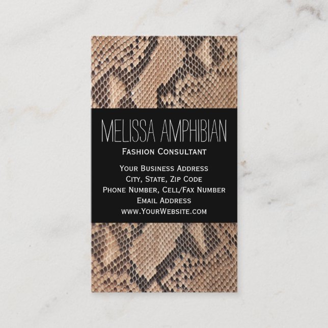 Tarjeta De Visita Piel de serpiente marrón Consultor de moda (Anverso)