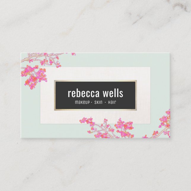 Tarjeta De Visita Piel floral rosa y spa de las uñas (Anverso)