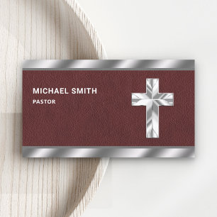 Tarjeta De Visita Piel marrón Metálico Jesucristo cruzado Pastor