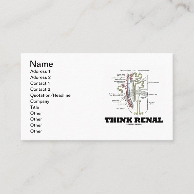Tarjeta De Visita Piense renal (riñón Nephron renal) (Anverso)