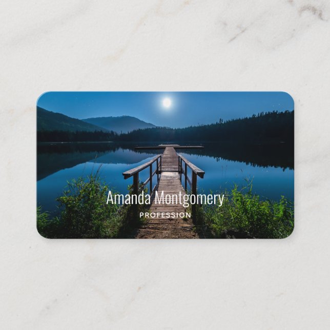 Tarjeta De Visita Pier de noche bajo una luna llena (Anverso)