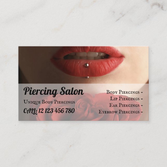 Tarjeta De Visita Piercing de labios de joyería de plata esterlina e (Anverso)