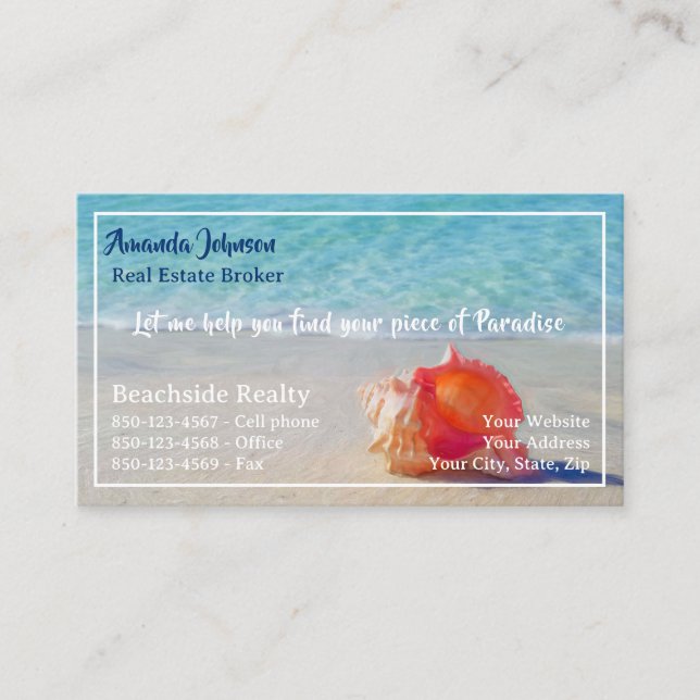 Tarjeta De Visita Pieza inmobiliario de Paradise Beach Waves Seashel (Anverso)