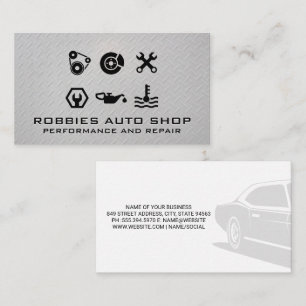 Tarjeta De Visita Piezas automáticas de rendimiento   Fondo del acer