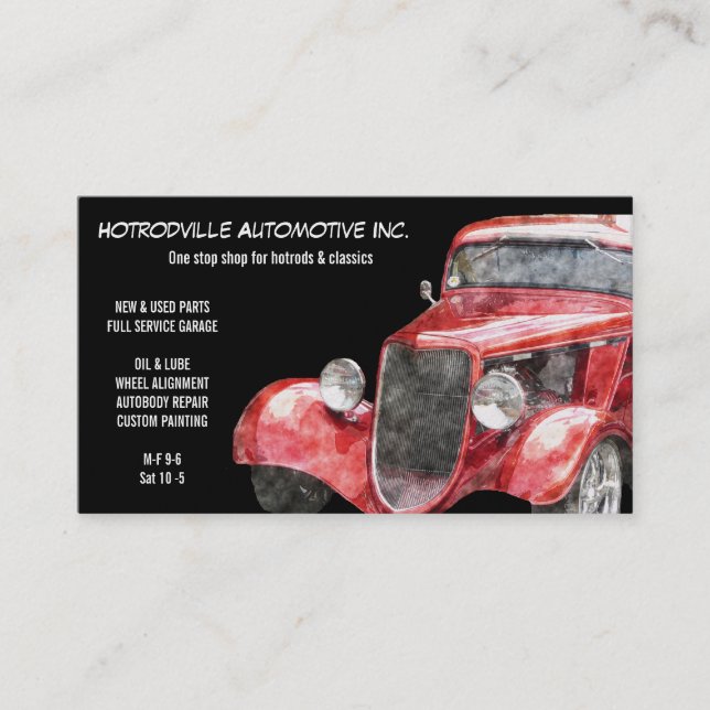 Tarjeta De Visita Piezas automotrices y servicio Red Classic Hotrod  (Anverso)