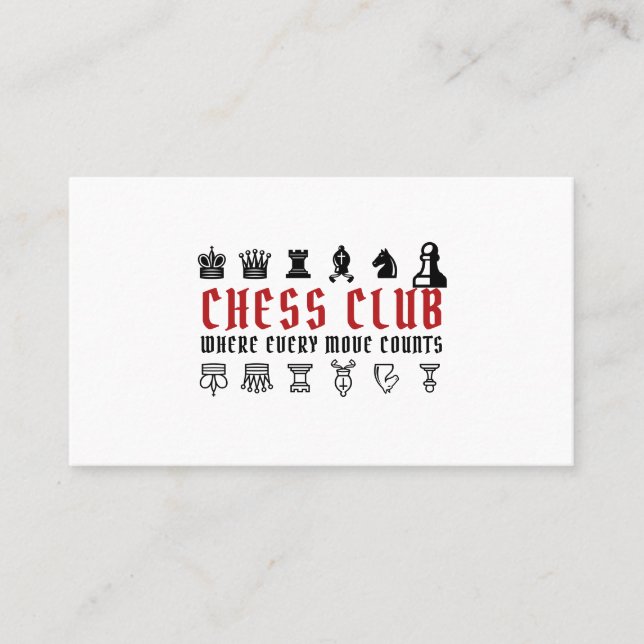 Tarjeta De Visita Piezas de ajedrez, club de ajedrez (Anverso)