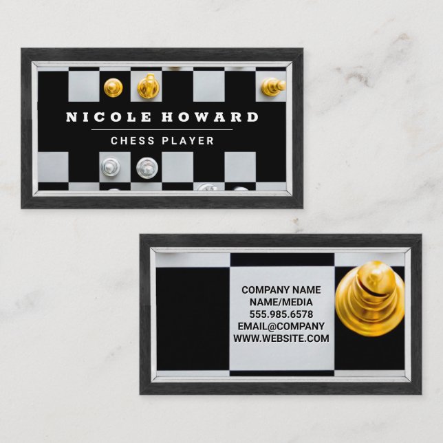 Tarjeta De Visita Piezas de ajedrez doradas plateadas (Anverso / Reverso)