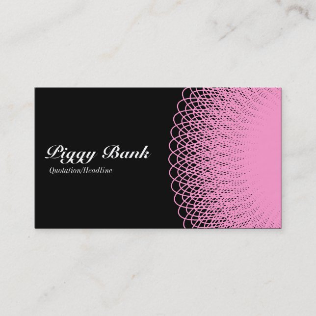 Tarjeta De Visita Piggy Bank - Pink on Black (Anverso)