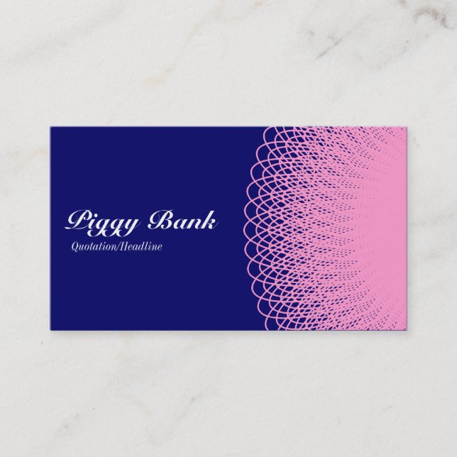 Tarjeta De Visita Piggy Bank - Rosa sobre azul marino 000066 (Anverso)