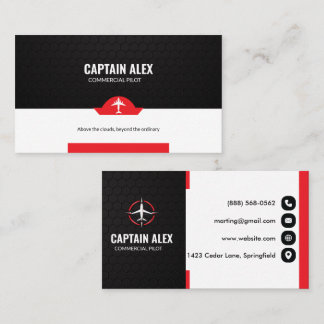 Tarjeta De Visita Piloto Aviador Comercial Rojo Negro Moderno