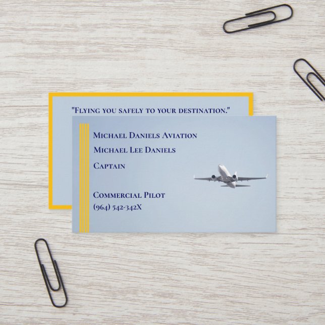 Tarjeta De Visita Piloto de Capitán de Avión Comercial de Rayas Amar (Anverso/Reverso In Situ)
