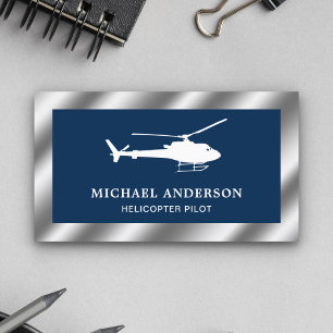 Tarjeta De Visita Piloto de Helicóptero de Acero Metálico Azul y Bla