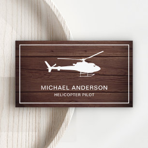 Tarjeta De Visita Piloto de Helicóptero de Madera Rústica Moderna