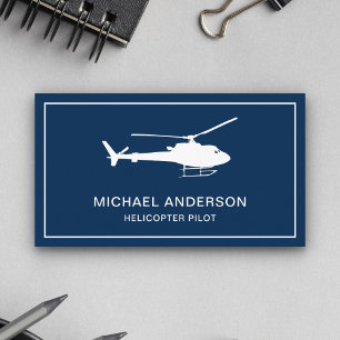 Tarjeta De Visita Piloto de helicóptero moderno azul y blanco de la