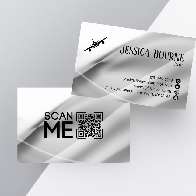 Tarjeta De Visita Piloto de plata blanca de código QR profesional mí (Subido por el creador)