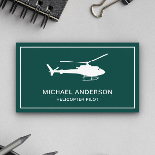 Tarjeta De Visita Piloto moderno de helicóptero verde y blanco