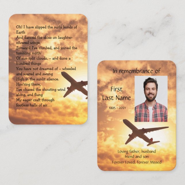 Tarjeta De Visita Piloto piloto de oraciones fotográficas conmemorat (Anverso / Reverso)