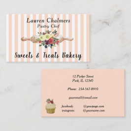 Tarjeta De Visita Pin floral Rolling Pin-Rubor Chef de raya rosa