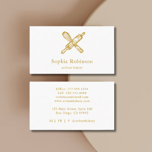 Tarjeta De Visita Pin Rolling Pin Gold Chef Caterer