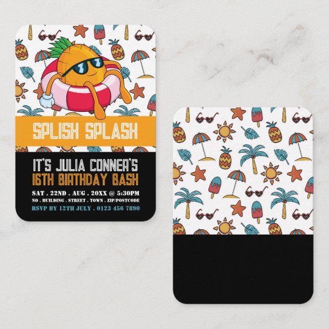 Tarjeta De Visita Piña divertida, Fiesta de billar y boletos para el (Anverso / Reverso)