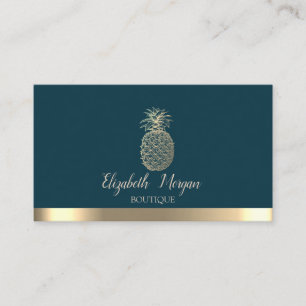 Tarjeta De Visita Piña Elegante Profesional con Franja Dorada