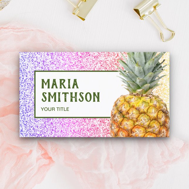 Tarjeta De Visita Piña Tropical Brillo Arcoíris Falso Moderno (Subido por el creador)