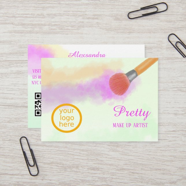 Tarjeta De Visita Pincel acuarela Belleza Profesional maquillaje (Anverso/Reverso In Situ)