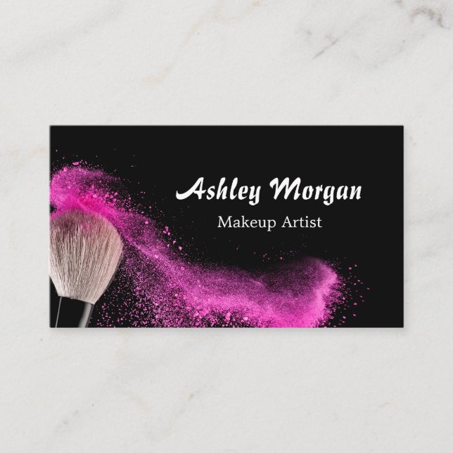 Tarjeta De Visita Pincel Artista de maquillaje Polvo Blanco negro de (Anverso)