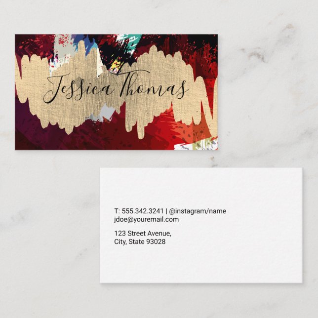 Tarjeta De Visita Pincel de arte metálico de oro (Anverso / Reverso)
