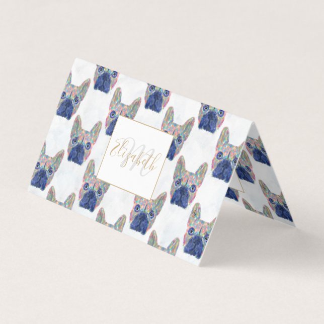 Tarjeta De Visita Pincel de Bulldog francés colorido rompe la pintur (Anverso)