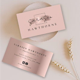 Tarjeta De Visita Pincel de moda Stroke Rosa de Faux Gold Social Med